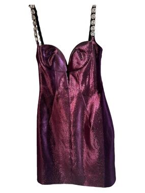 Area Plunge Bust Mini Dress in Shimmery Plum